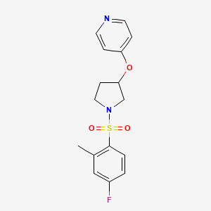 molecular formula C16H17FN2O3S B2592087 4-((1-((4-氟-2-甲苯磺酰)吡咯烷-3-基)氧基)吡啶 CAS No. 1956655-40-5