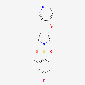 molecular formula C16H17FN2O3S B2592087 4-((1-((4-Fluoro-2-metilfenil)sulfonil)pirrolidin-3-il)oxi)piridina CAS No. 1956655-40-5