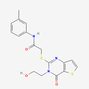 molecular formula C17H17N3O3S2 B2592120 2-((3-(2-hydroxyethyl)-4-oxo-3,4-dihydrothieno[3,2-d]pyrimidin-2-yl)thio)-N-(m-tolyl)acetamide CAS No. 1795441-80-3