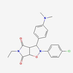 molecular formula C21H22ClN3O3 B2592133 2-(4-chlorophenyl)-3-(4-(dimethylamino)phenyl)-5-ethyldihydro-2H-pyrrolo[3,4-d]isoxazole-4,6(5H,6aH)-dione CAS No. 1005086-15-6