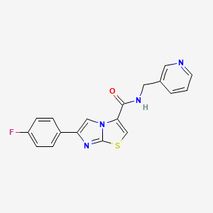molecular formula C18H13FN4OS B2592137 6-(4-fluorophenyl)-N-(pyridin-3-ylmethyl)imidazo[2,1-b]thiazole-3-carboxamide CAS No. 1049446-39-0