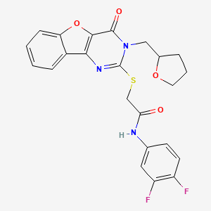 molecular formula C23H19F2N3O4S B2592151 N-(3,4-difluorophenyl)-2-((4-oxo-3-((tetrahydrofuran-2-yl)methyl)-3,4-dihydrobenzofuro[3,2-d]pyrimidin-2-yl)thio)acetamide CAS No. 899941-99-2
