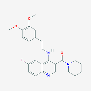 molecular formula C25H28FN3O3 B2592183 (4-{[2-(3,4-Dimethoxyphenyl)ethyl]amino}-6-fluoroquinolin-3-yl)(piperidin-1-yl)methanone CAS No. 1326833-70-8