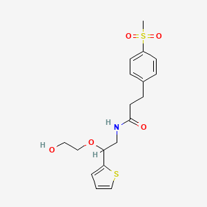 molecular formula C18H23NO5S2 B2592206 N-(2-(2-hydroxyethoxy)-2-(thiophen-2-yl)ethyl)-3-(4-(methylsulfonyl)phenyl)propanamide CAS No. 2034615-20-6