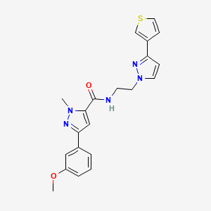 molecular formula C21H21N5O2S B2592232 3-(3-methoxyphenyl)-1-methyl-N-(2-(3-(thiophen-3-yl)-1H-pyrazol-1-yl)ethyl)-1H-pyrazole-5-carboxamide CAS No. 2034366-70-4