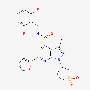 molecular formula C23H20F2N4O4S B2592270 N-(2,6-二氟苄基)-1-(1,1-二氧化四氢噻吩-3-基)-6-(呋喃-2-基)-3-甲基-1H-吡唑并[3,4-b]吡啶-4-甲酰胺 CAS No. 1021216-04-5