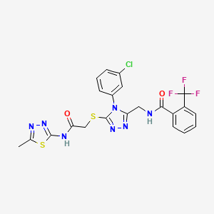 molecular formula C22H17ClF3N7O2S2 B2592296 N-((4-(3-chlorophenyl)-5-((2-((5-methyl-1,3,4-thiadiazol-2-yl)amino)-2-oxoethyl)thio)-4H-1,2,4-triazol-3-yl)methyl)-2-(trifluoromethyl)benzamide CAS No. 391937-59-0