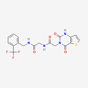 molecular formula C18H15F3N4O4S B2592299 2-(2,4-二氧代-1,2-二氢噻吩并[3,2-d]嘧啶-3(4H)-基)-N-(2-氧代-2-((2-(三氟甲基)苄基)氨基)乙基)乙酰胺 CAS No. 1428352-12-8