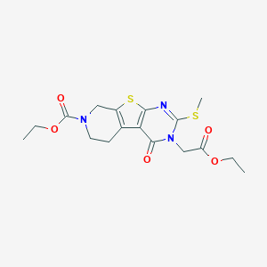 molecular formula C17H21N3O5S2 B259231 ethyl 3-(2-ethoxy-2-oxoethyl)-2-(methylsulfanyl)-4-oxo-3,5,6,8-tetrahydropyrido[4',3':4,5]thieno[2,3-d]pyrimidine-7(4H)-carboxylate 
