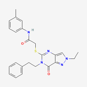 molecular formula C24H25N5O2S B2592317 2-((2-ethyl-7-oxo-6-phenethyl-6,7-dihydro-2H-pyrazolo[4,3-d]pyrimidin-5-yl)thio)-N-(m-tolyl)acetamide CAS No. 932496-40-7