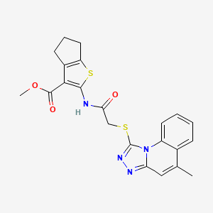 molecular formula C22H20N4O3S2 B2592333 methyl 2-[2-({5-methyl-[1,2,4]triazolo[4,3-a]quinolin-1-yl}sulfanyl)acetamido]-4H,5H,6H-cyclopenta[b]thiophene-3-carboxylate CAS No. 442865-38-5