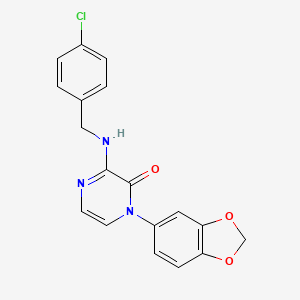 molecular formula C18H14ClN3O3 B2592347 1-(1,3-benzodioxol-5-yl)-3-[(4-chlorobenzyl)amino]pyrazin-2(1H)-one CAS No. 941887-90-7