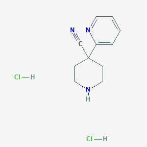 molecular formula C11H15Cl2N3 B2592349 4-(Pyridin-2-YL)piperidine-4-carbonitrile 2hcl CAS No. 1416439-49-0