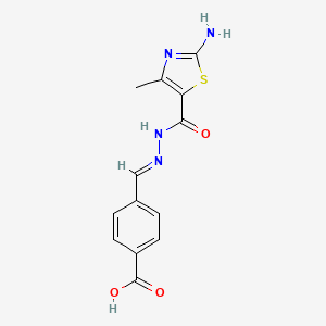 molecular formula C13H12N4O3S B2592355 4-[(E)-[(2-amino-4-methyl-1,3-thiazole-5-carbonyl)hydrazinylidene]methyl]benzoic acid CAS No. 370848-39-8