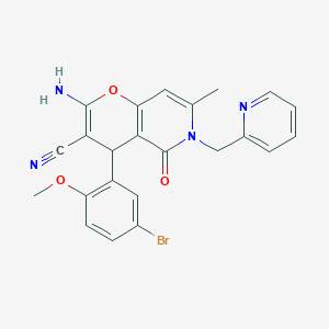 molecular formula C23H19BrN4O3 B2592359 2-amino-4-(5-bromo-2-methoxyphenyl)-7-methyl-5-oxo-6-(pyridin-2-ylmethyl)-5,6-dihydro-4H-pyrano[3,2-c]pyridine-3-carbonitrile CAS No. 846587-69-7