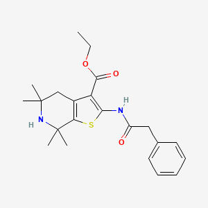 molecular formula C22H28N2O3S B2592371 5,5,7,7-四甲基-2-(2-苯基乙酰胺基)-4,5,6,7-四氢噻吩并[2,3-c]吡啶-3-羧酸乙酯 CAS No. 887902-01-4