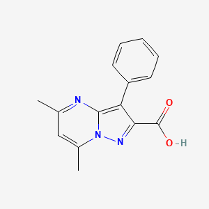molecular formula C15H13N3O2 B2592379 5,7-Dimethyl-3-phenylpyrazolo[1,5-a]pyrimidine-2-carboxylic acid CAS No. 890007-77-9