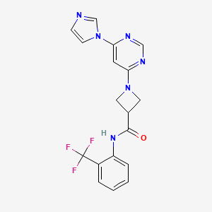 molecular formula C18H15F3N6O B2592386 1-(6-(1H-imidazol-1-yl)pyrimidin-4-yl)-N-(2-(trifluoromethyl)phenyl)azetidine-3-carboxamide CAS No. 2034477-40-0