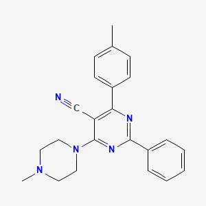 molecular formula C23H23N5 B2592388 4-(4-Methylphenyl)-6-(4-methylpiperazino)-2-phenyl-5-pyrimidinecarbonitrile CAS No. 477853-92-2