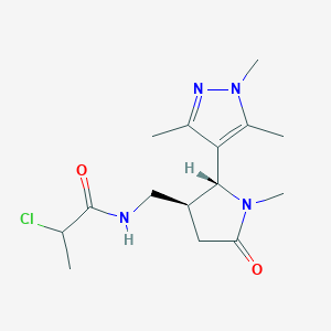 molecular formula C15H23ClN4O2 B2592397 2-Chloro-N-[[(2R,3S)-1-methyl-5-oxo-2-(1,3,5-trimethylpyrazol-4-yl)pyrrolidin-3-yl]methyl]propanamide CAS No. 2411183-77-0