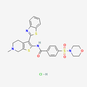 molecular formula C26H27ClN4O4S3 B2592407 N-(3-(苯并[d]噻唑-2-基)-6-甲基-4,5,6,7-四氢噻吩并[2,3-c]吡啶-2-基)-4-(吗啉磺酰基)苯甲酰胺盐酸盐 CAS No. 1216450-70-2