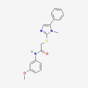 molecular formula C19H19N3O2S B2592410 N-(3-甲氧基苯基)-2-((1-甲基-5-苯基-1H-咪唑-2-基)硫代)乙酰胺 CAS No. 932459-79-5