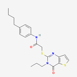 molecular formula C21H25N3O2S2 B2592426 N-(4-丁基苯基)-2-({4-氧代-3-丙基-3H,4H-噻吩并[3,2-d]嘧啶-2-基}硫代)乙酰胺 CAS No. 1252855-82-5