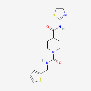 molecular formula C15H18N4O2S2 B2592430 N4-(噻唑-2-基)-N1-(噻吩-2-基甲基)哌啶-1,4-二甲酰胺 CAS No. 1206987-92-9