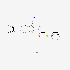 molecular formula C24H24ClN3OS2 B2592453 N-(6-benzyl-3-cyano-4,5,6,7-tetrahydrothieno[2,3-c]pyridin-2-yl)-2-(p-tolylthio)acetamide hydrochloride CAS No. 1215522-86-3