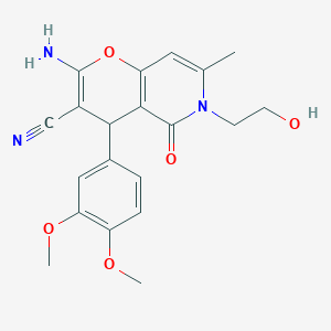 molecular formula C20H21N3O5 B2592479 2-amino-4-(3,4-dimethoxyphenyl)-6-(2-hydroxyethyl)-7-methyl-5-oxo-5,6-dihydro-4H-pyrano[3,2-c]pyridine-3-carbonitrile CAS No. 884216-55-1