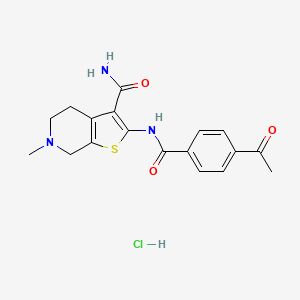 molecular formula C18H20ClN3O3S B2592542 2-(4-Acetylbenzamido)-6-methyl-4,5,6,7-tetrahydrothieno[2,3-c]pyridine-3-carboxamide hydrochloride CAS No. 1329859-73-5