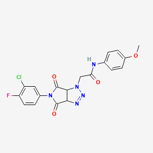 molecular formula C19H15ClFN5O4 B2592551 2-[5-(3-chloro-4-fluorophenyl)-4,6-dioxo-4,5,6,6a-tetrahydropyrrolo[3,4-d][1,2,3]triazol-1(3aH)-yl]-N-(4-methoxyphenyl)acetamide CAS No. 1052565-44-2