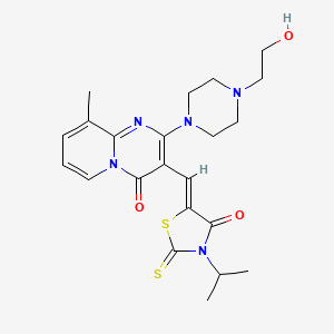 molecular formula C22H27N5O3S2 B2592553 (Z)-5-((2-(4-(2-hydroxyethyl)piperazin-1-yl)-9-methyl-4-oxo-4H-pyrido[1,2-a]pyrimidin-3-yl)methylene)-3-isopropyl-2-thioxothiazolidin-4-one CAS No. 488853-34-5