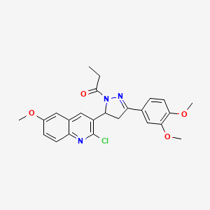molecular formula C24H24ClN3O4 B2592554 1-[5-(2-chloro-6-methoxyquinolin-3-yl)-3-(3,4-dimethoxyphenyl)-4,5-dihydro-1H-pyrazol-1-yl]propan-1-one CAS No. 442649-79-8