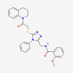 molecular formula C28H27N5O3S B2592559 N-[[5-[2-(3,4-dihydro-2H-quinolin-1-yl)-2-oxoethyl]sulfanyl-4-phenyl-1,2,4-triazol-3-yl]methyl]-2-methoxybenzamide CAS No. 393840-76-1