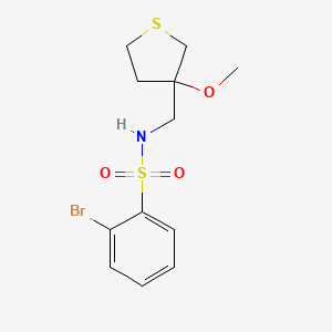 molecular formula C12H16BrNO3S2 B2592576 2-bromo-N-((3-methoxytetrahydrothiophen-3-yl)methyl)benzenesulfonamide CAS No. 1448122-50-6
