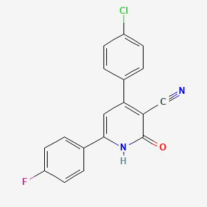 molecular formula C18H10ClFN2O B2592582 4-(4-Chlorophenyl)-6-(4-fluorophenyl)-2-oxo-1,2-dihydro-3-pyridinecarbonitrile CAS No. 866143-57-9