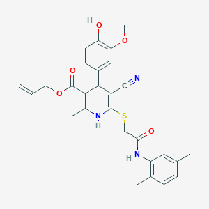 molecular formula C28H29N3O5S B2592595 Allyl 5-cyano-6-((2-((2,5-dimethylphenyl)amino)-2-oxoethyl)thio)-4-(4-hydroxy-3-methoxyphenyl)-2-methyl-1,4-dihydropyridine-3-carboxylate CAS No. 442556-43-6