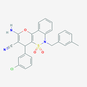 molecular formula C26H20ClN3O3S B2592600 2-Amino-4-(3-chlorophenyl)-6-(3-methylbenzyl)-4,6-dihydropyrano[3,2-c][2,1]benzothiazine-3-carbonitrile 5,5-dioxide CAS No. 893298-42-5