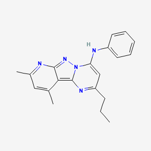 molecular formula C20H21N5 B2592606 8,10-dimethyl-N-phenyl-2-propylpyrido[2',3':3,4]pyrazolo[1,5-a]pyrimidin-4-amine CAS No. 890622-95-4