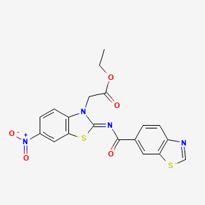 molecular formula C19H14N4O5S2 B2592614 (Z)-ethyl 2-(2-((benzo[d]thiazole-6-carbonyl)imino)-6-nitrobenzo[d]thiazol-3(2H)-yl)acetate CAS No. 865247-32-1