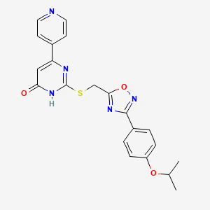 molecular formula C21H19N5O3S B2592616 2-({[3-(4-Isopropoxyphenyl)-1,2,4-oxadiazol-5-yl]methyl}sulfanyl)-6-(4-pyridyl)-4-pyrimidinol CAS No. 1226430-06-3