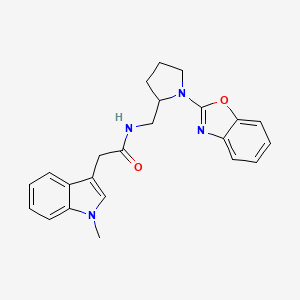 molecular formula C23H24N4O2 B2592622 N-((1-(苯并[d]恶唑-2-基)吡咯烷-2-基)甲基)-2-(1-甲基-1H-吲哚-3-基)乙酰胺 CAS No. 1798623-82-1