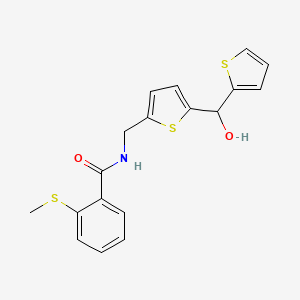 molecular formula C18H17NO2S3 B2592634 N-((5-(羟基（噻吩-2-基）甲基）噻吩-2-基）甲基）-2-（甲硫基）苯甲酰胺 CAS No. 1421456-71-4