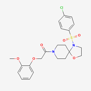 molecular formula C22H25ClN2O6S B2592654 4-[(4-Chlorophenyl)sulfonyl]-8-[(2-methoxyphenoxy)acetyl]-1-oxa-4,8-diazaspiro[4.5]decane CAS No. 923156-19-8