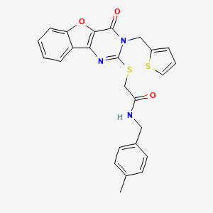 molecular formula C25H21N3O3S2 B2592665 N-(4-methylbenzyl)-2-{[4-oxo-3-(thiophen-2-ylmethyl)-3,4-dihydro[1]benzofuro[3,2-d]pyrimidin-2-yl]sulfanyl}acetamide CAS No. 899941-84-5