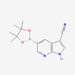 molecular formula C14H16BN3O2 B2592669 5-(4,4,5,5-tetramethyl-1,3,2-dioxaborolan-2-yl)-1H-pyrrolo[2,3-b]pyridine-3-carbonitrile CAS No. 1620575-06-5