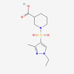molecular formula C12H19N3O4S B2592677 1-[(1-ethyl-3-methyl-1H-pyrazol-4-yl)sulfonyl]piperidine-3-carboxylic acid CAS No. 1005611-34-6