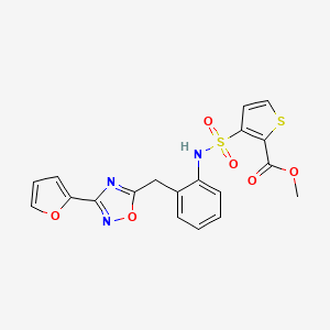 molecular formula C19H15N3O6S2 B2592680 methyl 3-(N-(2-((3-(furan-2-yl)-1,2,4-oxadiazol-5-yl)methyl)phenyl)sulfamoyl)thiophene-2-carboxylate CAS No. 1797139-78-6