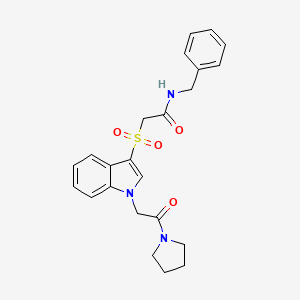 molecular formula C23H25N3O4S B2592684 N-苄基-2-((1-(2-氧代-2-(吡咯烷-1-基)乙基)-1H-吲哚-3-基)磺酰基)乙酰胺 CAS No. 878057-22-8